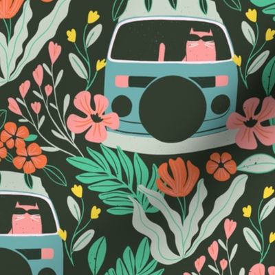 Retro floral camper van adventure