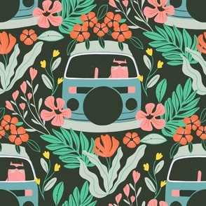 Retro floral camper van adventure