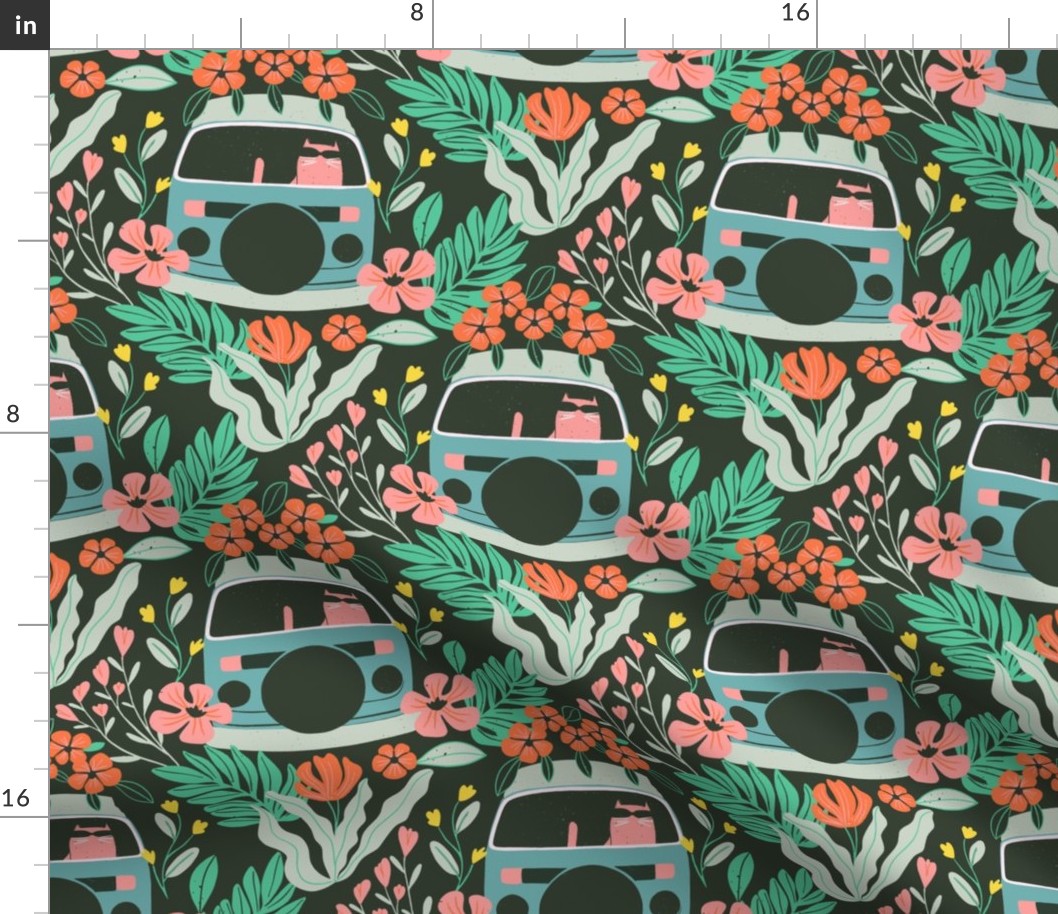 Retro floral camper van adventure