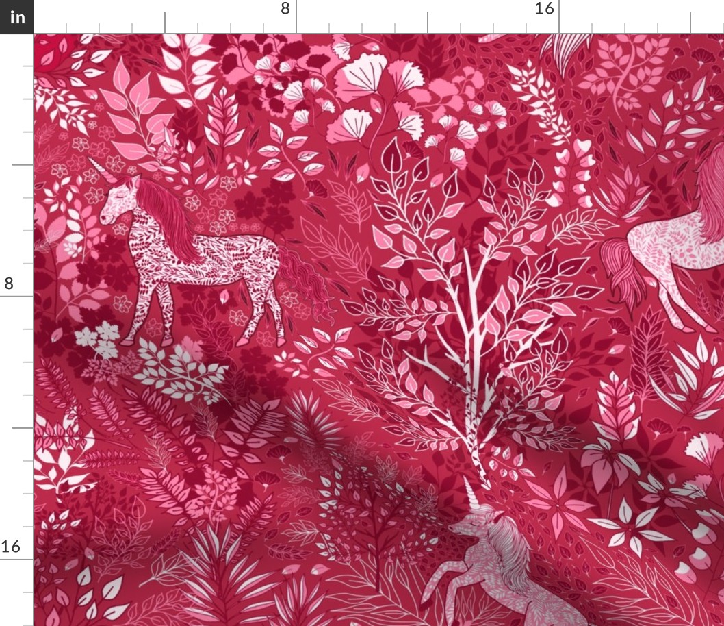 Unicorns in the Woods of Wonderment (magenta large scale)  