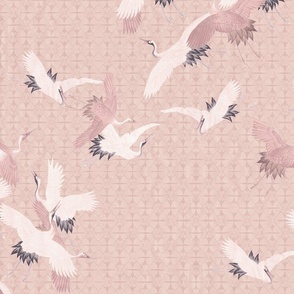 Antique Japanese white egret birds - blush pink "24
