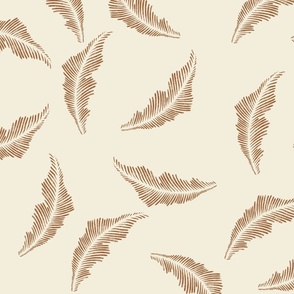 Large Western tossed fern/feather in brown for wallpaper and clothing