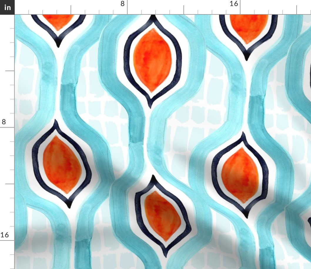 Mod Teal Orange White Mid Century Pattern