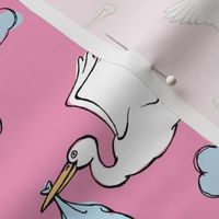 Stork delivery on pink