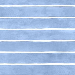Watercolor Broad Stripes Horizontal Cornflower Blue - Large Scale - Stone Blue Home Decor