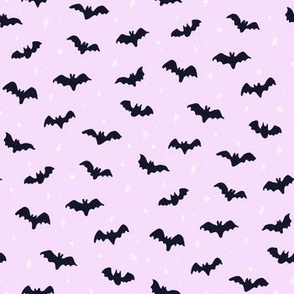 Baby Bats and stars Halloween lilac purple white and dark navy by Jac Slade