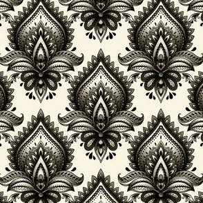 Shimmering Paisley Damask in Ivory Monochrome - Coordinate