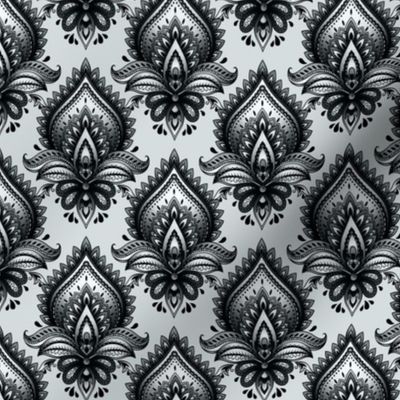 Shimmering Paisley Damask in Regency Grey Monochrome - Coordinate