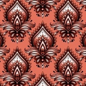 Shimmering Paisley Damask in Rich Terra Cotta Monochrome - Coordinate