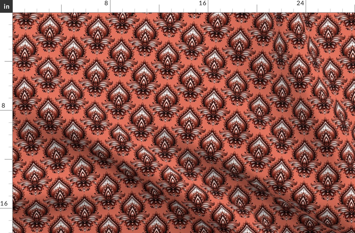 Shimmering Paisley Damask in Rich Terra Cotta Monochrome - Coordinate