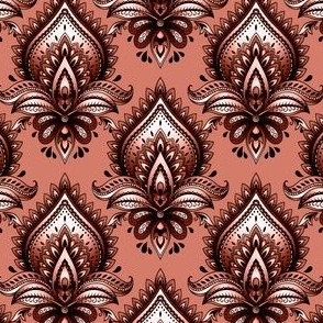 Shimmering Paisley Damask in Aged Terra Cotta Monochrome - Coordinate