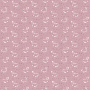 White Cat Fabric, line drawing, Mauve Pink Fabric, Cat PJ's, pink and white, pets