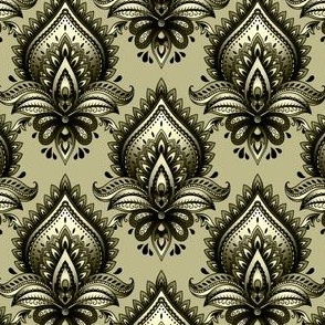 Shimmering Paisley Damask in Sage Green Monochrome - Coordinate