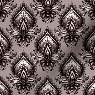 Shimmering Paisley Damask in Regency Orchid Monochrome - Coordinate