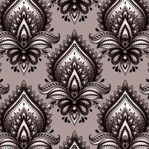 Shimmering Paisley Damask in Regency Orchid Monochrome - Coordinate