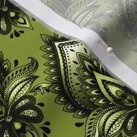 Shimmering Paisley Damask in Titanite Green Monochrome - Coordinate