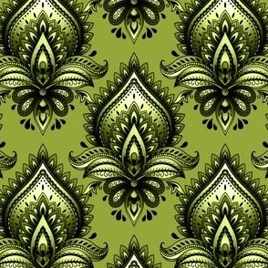 Shimmering Paisley Damask in Titanite Green Monochrome - Coordinate