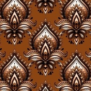 Shimmering Paisley Damask in Leather Brown Monochrome - Coordinate
