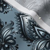 Shimmering Paisley Damask in French Blue Monochrome - Coordinate