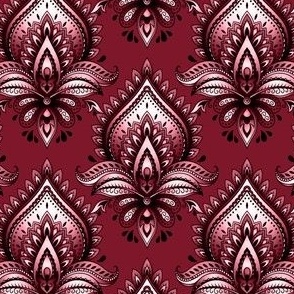 Shimmering Paisley Damask in Burgundy Monochrome - Coordinate
