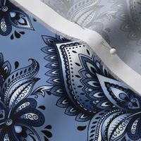 Shimmering Paisley Damask in Wedgewood Blue Monochrome - Coordinate