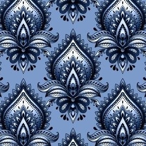 Shimmering Paisley Damask in Wedgewood Blue Monochrome - Coordinate