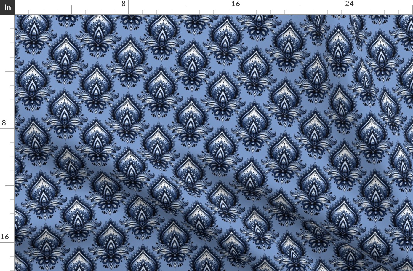 Shimmering Paisley Damask in Wedgewood Blue Monochrome - Coordinate