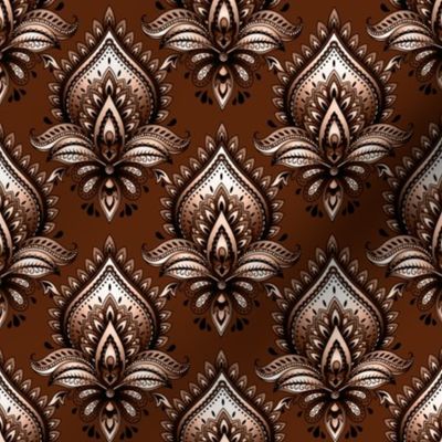 Shimmering Paisley Damask in Chocolate Brown Monochrome - Coordinate