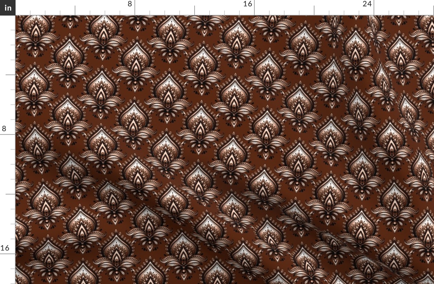 Shimmering Paisley Damask in Chocolate Brown Monochrome - Coordinate