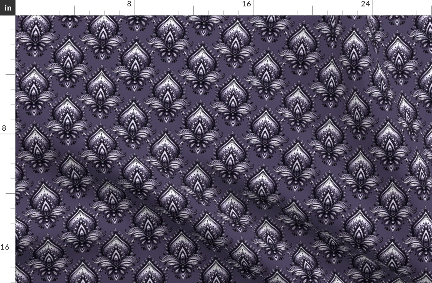 Shimmering Paisley Damask in Royal Purple Monochrome - Coordinate