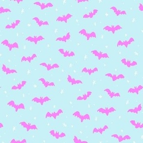 Baby Bats and stars Halloween cyan blue and bright pink by Jac Slade