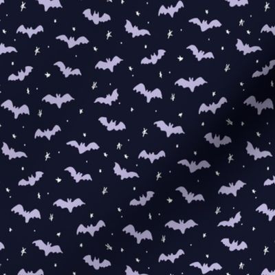 Baby Bats and stars Halloween dark navy and purple by Jac Slade