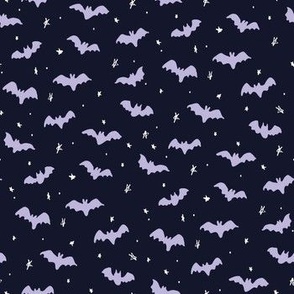 Baby Bats and stars Halloween dark navy and purple by Jac Slade