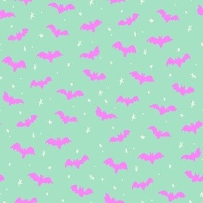 Baby Bats and stars Halloween Green and pink by Jac Slade
