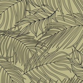 Black Line Art Palm Leaves on Sage Green - Coordinate