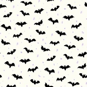 Mini Bats and stars Halloween natural white black purple by Jac Slade