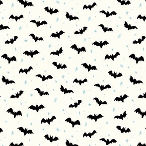 Bats and stars Halloween natural white black teal blue by Jac Slade