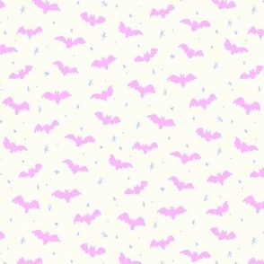 Bats and stars Halloween natural white pink blue by Jac Slade