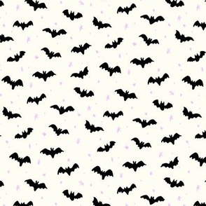 Bats and stars Halloween natural white pink by Jac Slade