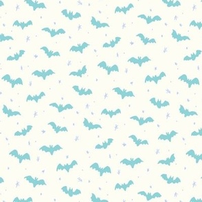 Bats and stars Halloween natural white teal blue by Jac Slade