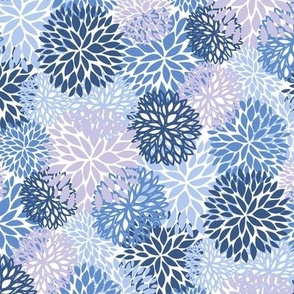 Mid Mod Dahlia Flowers in Blue and Lilac Multi