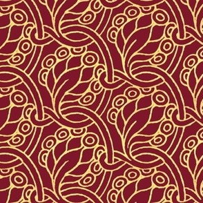 1893 Vintage Gilded Art Nouveau Peacock Feathers on Burgundy from the Book Cover of "Goblin Market" - Original Colors