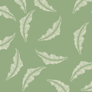 Large Western tossed feather in jadeite/sage green for wallpaper