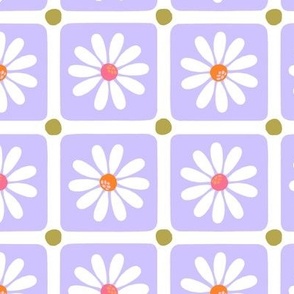 SQUARE FLORAL TILE WITH DAISIES WHITE AND PURPLE