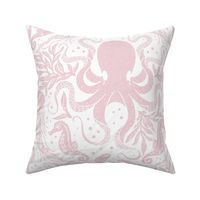 Ocean Discoveries Damask - Cotton Candy Pink - Octopus, Jellyfish, Crab, Seahorse, Seaweed, Starfish - Large Scale by Angel Gerardo
