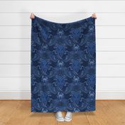 Ocean Discoveries Damask - Deep Navy Midnight Blue - Octopus, Jellyfish, Crab, Seahorse, Seaweed, Starfish - Large Scale by Angel Gerardo