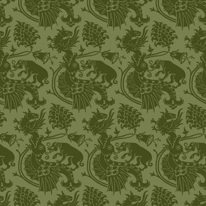 Dragons and Griffins and Hounds, Olive Green