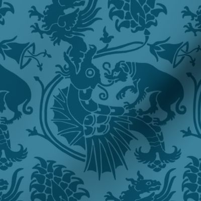 Dragons and Griffins and Hounds, Peacock Blue