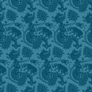 Dragons and Griffins and Hounds, Peacock Blue