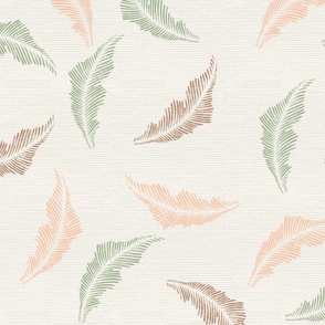 Large Western tossed feather in pink peach fuzz and jadeite/sage green for wallpaper